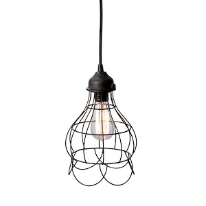 Wire - Transitional Style w/ Urban/Industrial inspirations - Iron 1 Light Mini Pendant - 12 Inches tall 6 Inches wide