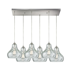 Belmont - 6 Light Rectangular Pendant in Modern/Contemporary Style with Retro and Luxe/Glam inspirations - 11 Inches tall and 32 inches wide