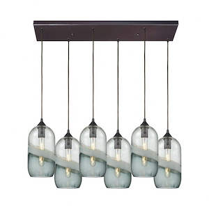 Sutter Creek - 6 Light Rectangular Pendant in Modern Style with Coastal and Eclectic inspirations - 13 Inches tall and 32 inches wide