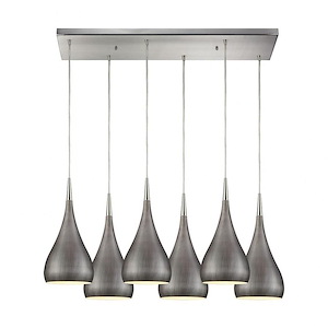 Lindsey - 6 Light Rectangular Pendant in Modern/Contemporary Style with Mid-Century and Retro inspirations - 10 Inches tall and 30 inches wide