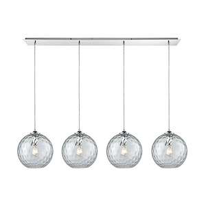 Watersphere - 4 Light Linear Pendant in Modern/Contemporary Style with Mid-Century and Luxe/Glam inspirations - 11 Inches tall and 46 inches wide