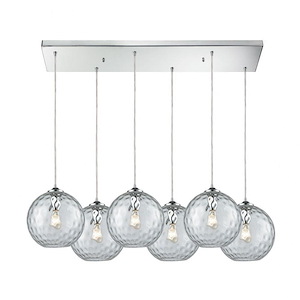Watersphere - 6 Light Rectangular Pendant in Modern/Contemporary Style with Mid-Century and Luxe/Glam inspirations - 11 Inches tall and 30 inches wide - 613734
