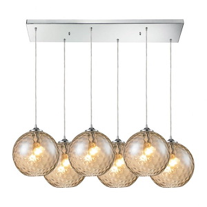 Watersphere - 6 Light Rectangular Pendant in Modern/Contemporary Style with Mid-Century and Luxe/Glam inspirations - 11 Inches tall and 17 inches wide - 408230