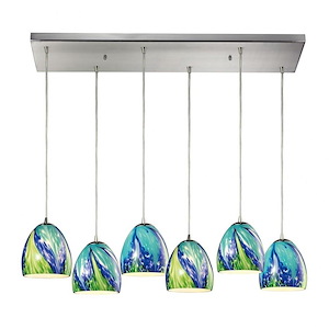 Colorwave - 6 Light Rectangular Pendant in Modern/Contemporary Style with Boho and Coastal/Beach inspirations - 7 Inches tall and 9 inches wide