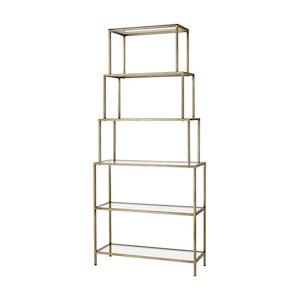Louisville - Transitional Style w/ Luxe/Glam inspirations - Glass and Metal Bookshelf - 81 Inches tall 36 Inches wide - 1007382