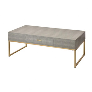 Faux Shagreen Wrap 1-Drawer Coffee Table in Black and Gold Finish with Metal Sled Base 48 inches W and 18 inches H