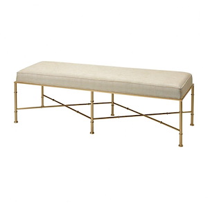 Gold Cane - Transitional Style w/ Luxe/Glam inspirations - Linen and Metal Triple Bench - 18 Inches tall 54 Inches wide