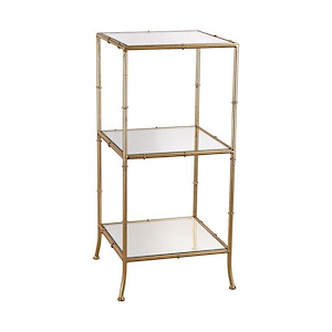 Malacca - Transitional Style w/ Luxe/Glam inspirations - Glass and Metal Shelving Unit - 31 Inches tall 14 Inches wide