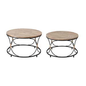 Fisher Island - Transitional Style w/ ModernFarmhouse inspirations - Metal and Rattan and Wood Coffee Table (Set of 2) - 18 Inches tall 30 Inches wide