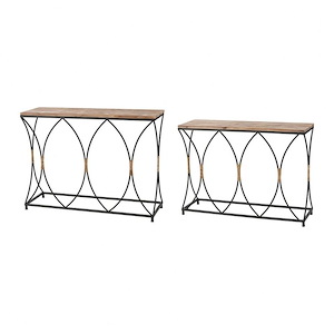 Fisher Island - Transitional Style w/ Coastal/Beach inspirations - Metal and Rattan and Wood Console Table (Set of 2) - 31 Inches tall 42 Inches wide