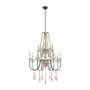 Sommieres - Transitional Style w/ Luxe/Glam inspirations - Metal and Wood 12 Light Large Chandelier - 47 Inches tall 33 Inches wide