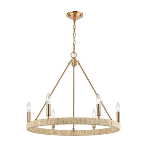 Abaca - 6 Light Chandelier in Transitional Style with Coastal/Beach and Nature/Organic inspirations - 25 Inches tall and 27 inches wide