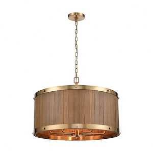 Wooden Barrel - 6 Light Chandelier in Transitional Style with Modern Farmhouse and Country/Cottage inspirations - 9 Inches tall and 19 inches wide