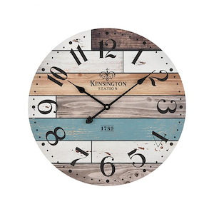 Rustic Accent Aged Wood Round Wall Clock in Pastel Tones with Numerical Numbering 24 inches W x 24 inches H