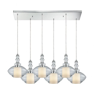Alora - 6 Light Rectangular Pendant in Modern/Contemporary Style with Mid-Century and Scandinavian inspirations - 12 Inches tall and 30 inches wide