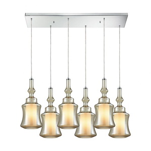 Alora - 6 Light Rectangular Pendant in Modern/Contemporary Style with Mid-Century and Scandinavian inspirations - 18 Inches tall and 30 inches wide - 1208922