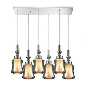 Alora - 6 Light Rectangular Pendant In Mid-Century Modern Style-18 Inches Tall and 30 Inches Wide