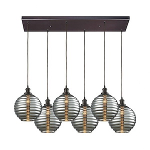 Ridley - 6 Light Rectangular Pendant In Modern Style-13 Inches Tall and 30 Inches Wide