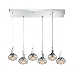 Ravette - 6 Light Rectangular Pendant in Modern Style with Art Deco and Mid-Century Modern inspirations - 10 Inches tall and 32 inches wide