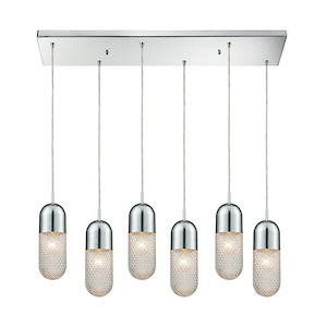 Capsula - 6 Light Rectangular Pendant in Modern Style with Art Deco and Mid-Century Modern inspirations - 11 Inches tall and 32 inches wide