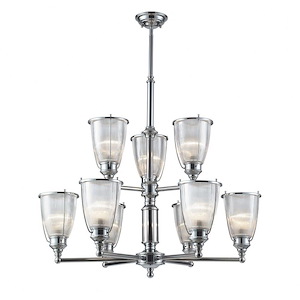 Halophane - 9 Light Chandelier In Art Deco Style-30 Inches Tall and 33 Inches Wide