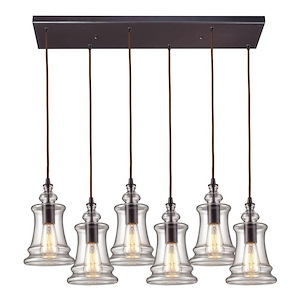 Menlow Park - 6 Light Rectangular Pendant in Transitional Style with Modern Farmhouse and Vintage Charm inspirations - 10 by 32 inches wide - 881744