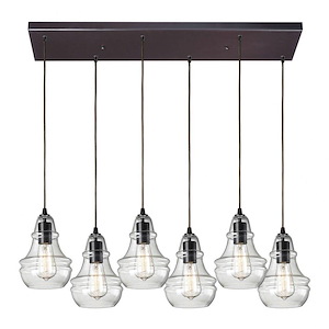 Menlow Park - 6 Light Rectangular Pendant in Transitional Style with Modern Farmhouse and Vintage Charm inspirations - 9 Inches tall and 9 inches wide