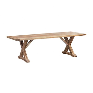 Farmhouse Wood Trestle Table Made Of Teak In Euro Teak Oil Finish-96 Inch Indoor/Outdoor Trestle Table