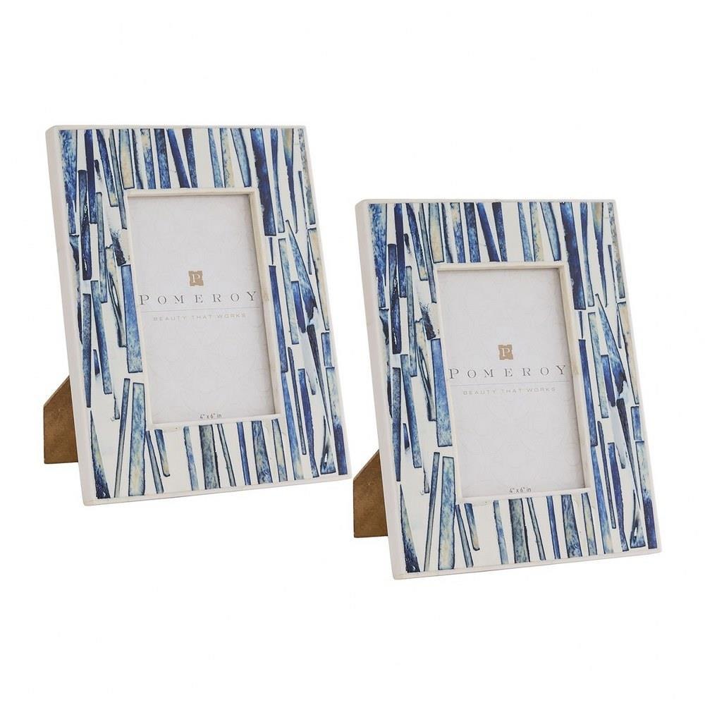 Bailey Street Home 2499-BEL-3378691 Blue and White Mosaic Picture Frame Set of 2 made of MDF/Resin Size-8.5 inches in Blue/White Color-Photo