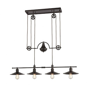Spindle Wheel - 4 Light Island in Transitional Style with Urban/Industrial and Vintage Charm inspirations - 39 Inches tall and 42 inches wide - 881836