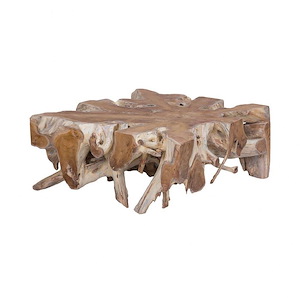 Modern Farmhouse Treetops Starburst Coffee Table in Natural Finish with Hand-Carved Base 46 inches W and 16 inches H