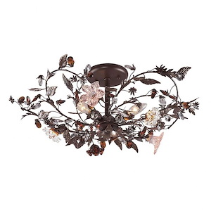 Cristallo Fiore - 3 Light Semi-Flush Mount in Traditional Style with Country/Cottage and Nature inspirations - 12 Inches tall and 27 inches wide - 70383