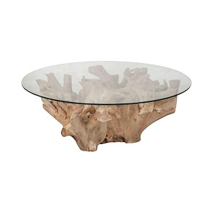 Transitional Style w/ Coastal/Beach inspirations - Root Root Cocktail Table with Glass Top - 18 Inches tall 32 Inches wide