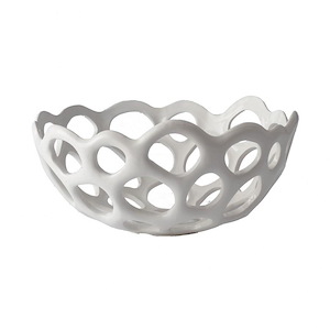 Perforated Porcelain - Modern/Contemporary Style w/ Coastal/Beach inspirations - Porcelain Small Bowl - 6 Inches tall 12 Inches wide