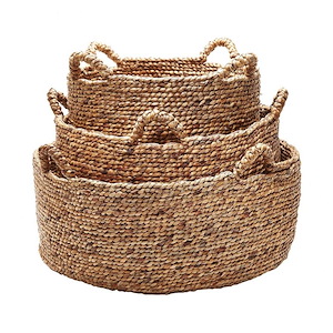 Transitional Style w/ ModernFarmhouse inspirations - Hyacinth Natural Low Rise Baskets with H (Set of 3) - 10 Inches tall 17 Inches wide