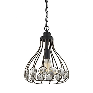 Crystal Web - 1 Light Mini Pendant in Transitional Style with Luxe/Glam and Retro inspirations - 15 Inches tall and 11 inches wide - 614001