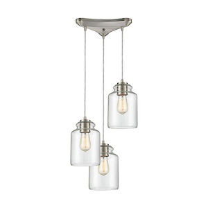 Josie - 3 Light Pendant in Transitional Style with Modern Farmhouse and Country/Cottage inspirations - 10 Inches tall and 12 inches wide