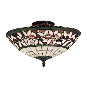 English Ivy - 3 Light Semi-Flush Mount in Traditional Style with Victorian and Vintage Charm inspirations - 8 Inches tall and 16 inches wide