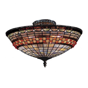 Jewelstone - 3 Light Semi-Flush Mount in Traditional Style with Victorian and Vintage Charm inspirations - 8 Inches tall and 16 inches wide - 374004