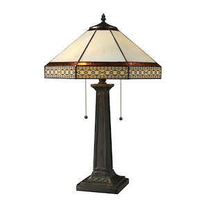 Stone Filigree - Traditional Style w/ VintageCharm inspirations - Glass and Metal 2 Light Table Lamp - 24 Inches tall 16 Inches wide