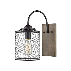 Eagle&#39;s Rest - Modern/Contemporary Style w/ Urban/Industrial inspirations - Metal and Wood 1 Light Wall Sconce - 14 Inches tall 7 Inches wide