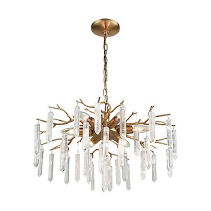 Kvist - Transitional Style w/ Luxe/Glam inspirations - Brass and Crystal and Metal 6 Light Chandelier - 14 Inches tall 22 Inches wide