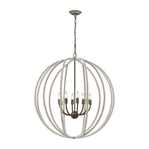 Lasso - Transitional Style w/ Coastal/Beach inspirations - Metal and Rope 8 Light Chandelier - 35 Inches tall 32 Inches wide