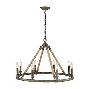 Big Sugar - Transitional Style w/ Coastal/Beach inspirations - Metal and Rope 8 Light Chandelier - 21 Inches tall 30 Inches wide