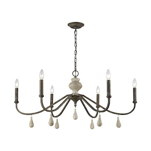 French Connection - Traditional Style w/ Coastal/Beach inspirations - Metal and Wood 6 Light Chandelier - 17 Inches tall 38 Inches wide - 873559