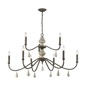 French Connection - Traditional Style w/ ModernFarmhouse inspirations - Metal and Wood 9 Light Chandelier - 26 Inches tall 42 Inches wide