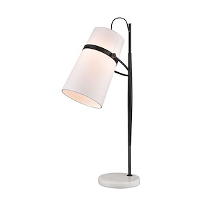 Banded Shade - Transitional Style w/ Mid-CenturyModern inspirations - Marble and Metal 1 Light Desk Lamp - 28 Inches tall 16 Inches wide