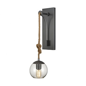 Haute Collar - Transitional Style w/ ModernFarmhouse inspirations - Glass and Metal and Rope 1 Light Wall Sconce - 22 Inches tall 6 Inches wide
