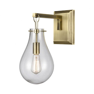 Brass Tear - Transitional Style w/ ModernFarmhouse inspirations - Glass and Metal 1 Light Wall Sconce - 16 Inches tall 8 Inches wide