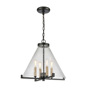 The Holding - Transitional Style w/ ModernFarmhouse inspirations - Glass and Metal 4 Light Pendant - 15 Inches tall 17 Inches wide - 1007515